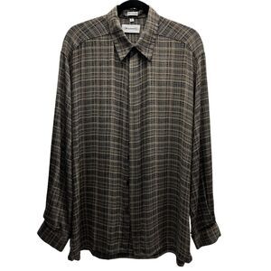 Massoti Men's Large Brown Plaid Button Down Long Sleeve Made in Italy Shirt